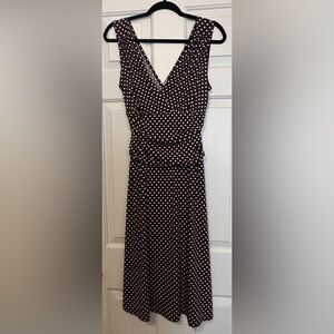Ronni Nicole Dress Midi Sleeveless V neck - Brown, White Polkadot